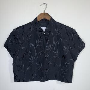 JR Nites By Caliendo Womans Blouse Top Black Size 10 Floral Short Sleeve Vintage